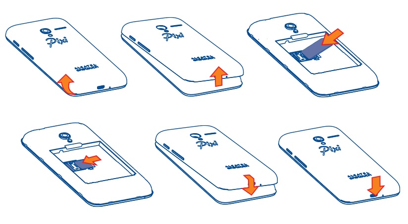 Insérer la carte SIM dans l'Alcatel Pixi 3